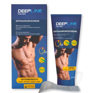 Deepline NEW ontharingscrème voor lichaam en intieme zone voor mannen extra zachte ontharing aloë vera & sheaboter, 100 ml