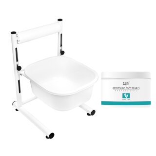 Height-adjustable foot bath for pedicures + refreshing foot pearls