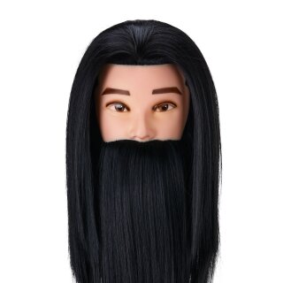 Gabbiano training head with hairdressers beard hair WZ4, synthetic hair, color 1#, length 8"+6"